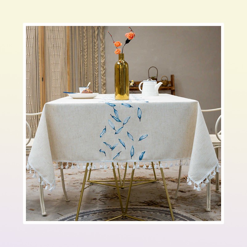 Table Cloth Embroidery Feather Decorative Linen Tablecloth With Tassel Waterproof Oilproof Thick Rectangular Wedding Dining Table Cloth J2210184394585