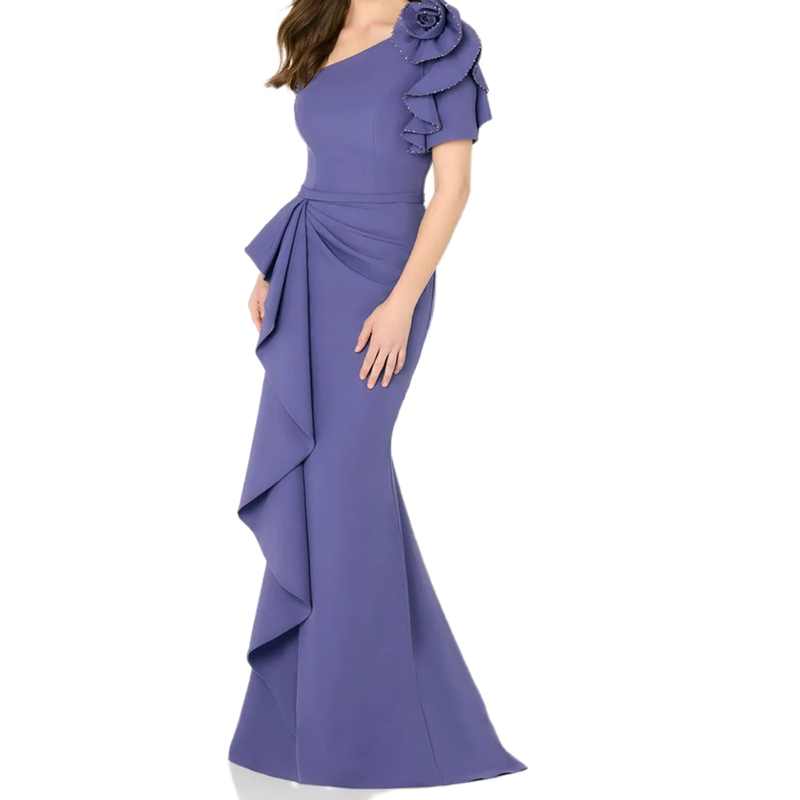 Elegant Lavender Mermaid Mother Of The Bride Dresses Off The Shoulder Long Satin Slim Formal Occasion Evening Dress Women Hand Made Flowers Chic Weddi