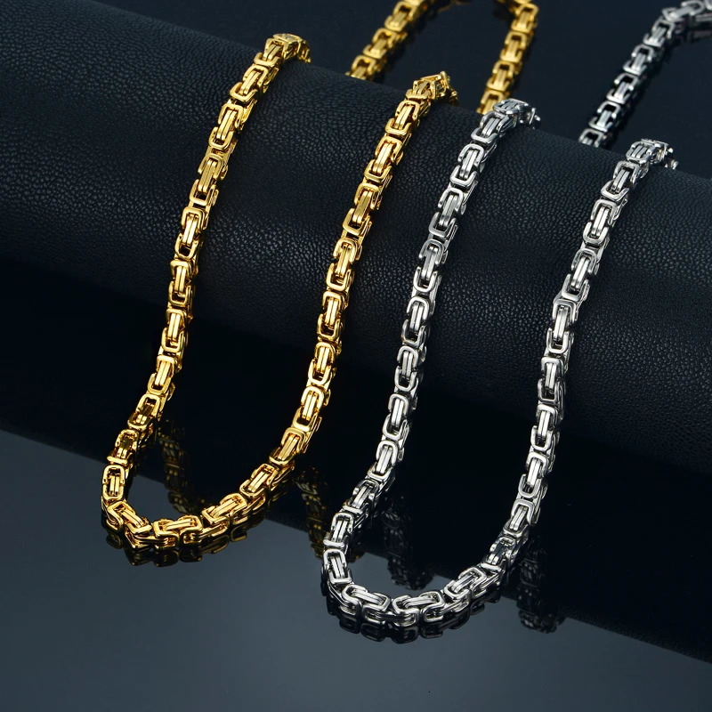 Men's Gold Chain Necklace 20 23 26 Male Corrente Gold Color Stainless Steel Necklace Byzantine Chains For Men Jewelry 240104