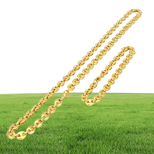 Coffee Bean Necklace and Bracelet Set High Quality Stainless Steel Mens Jewellry Two Colors Optional Hip Hop