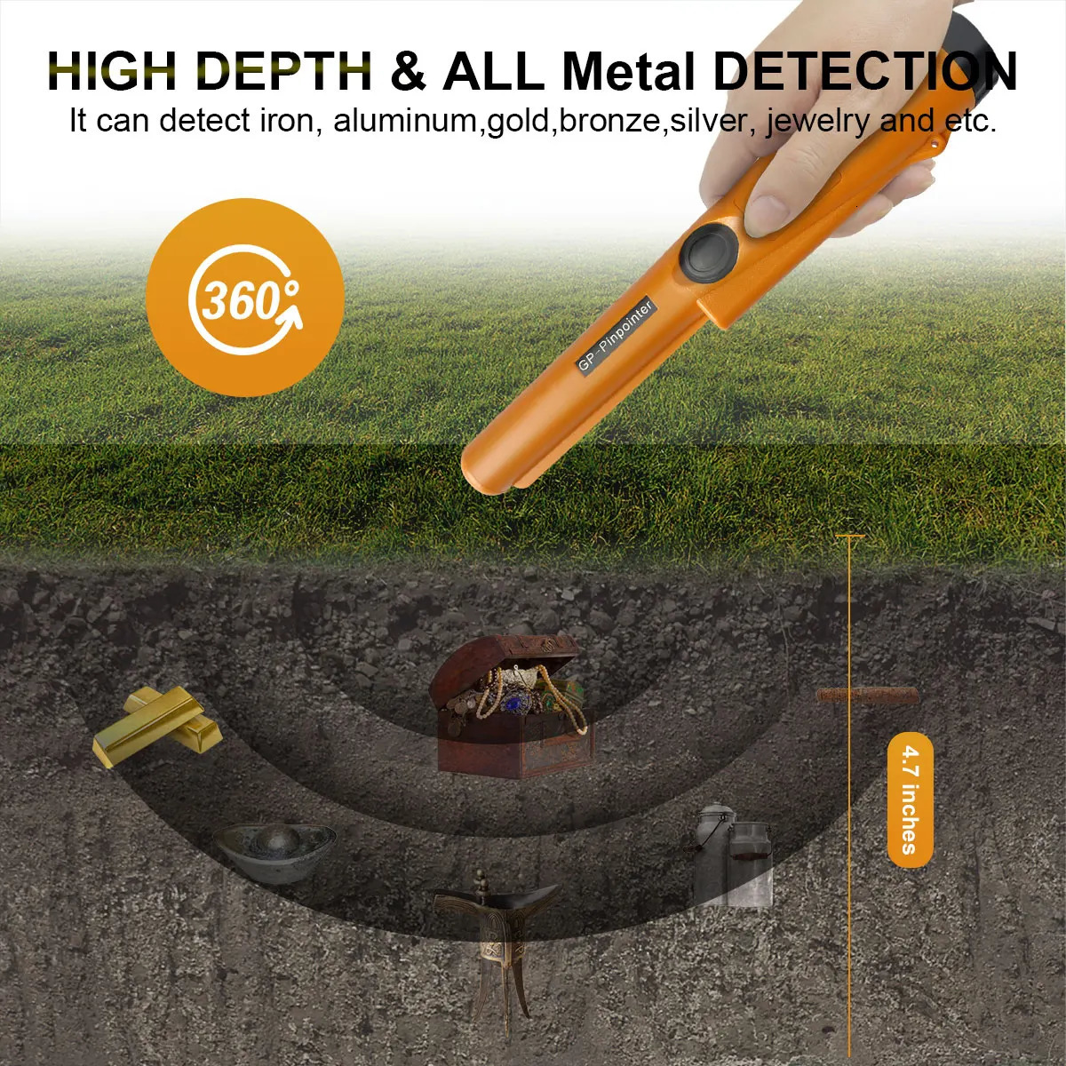 Treasure Hunter GP Pointer Professional Handheld Metal Detector Finder Pinpointer Probe Pinpointing Waterproof 360 Side Scan 240105