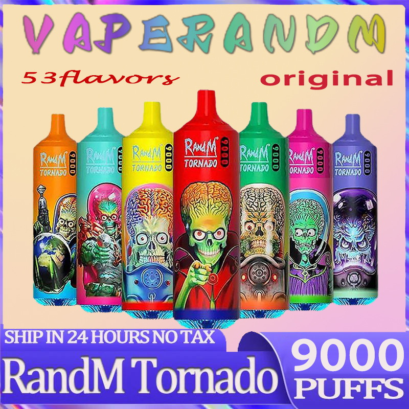 vape 9000 Original RandM Tornado 9000 Puff Disposable E Cigarettes 0.8ohm Mesh Coil 18ml Pod Battery Rechargeable Electronic Cigs Puff 9K 0% 2% 3% 5% RBG Light Vape Pen Kit