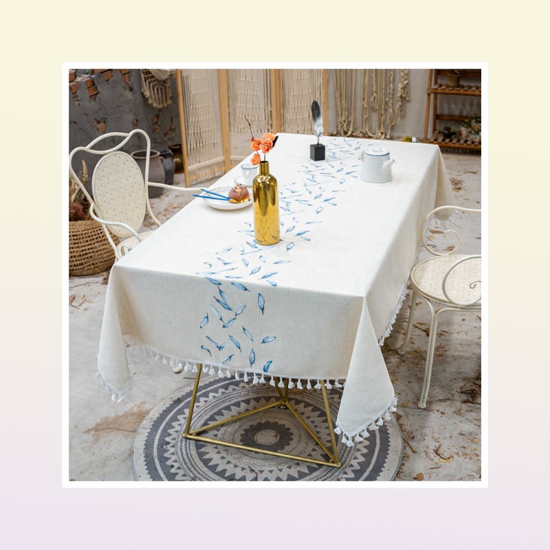 Table Cloth Embroidery Feather Decorative Linen Tablecloth With Tassel Waterproof Oilproof Thick Rectangular Wedding Dining Table Cloth J2210184394585