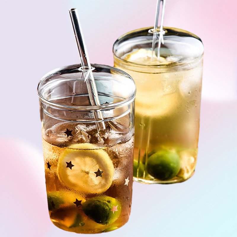 Wine Glasses 450Ml Clear Glass Cup With Lid And Straw Heat Resistant Tumbler For Coffee Milk Cold Drink Water Bottle Drinkware2036794