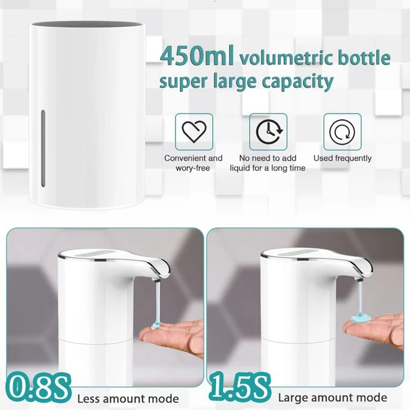 Soap Dispenser Automatic Touchless USB Rechargeable Electric Liquid Waterproof Adjustable Volume 450Ml 240105