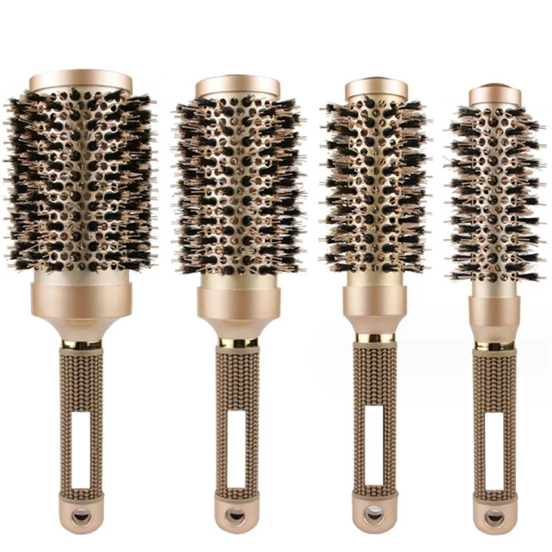 Professional 4pcsset Gold Round Hair Comb Hairdressing Curling Brushes Barrel For Blow Dry Salon Styling Tools