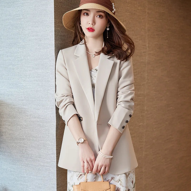 Women Coat Spring Autumn Khaki Suit Fashion Korean Long Sleeve Blazers Woman Jacket Casual Office Ladies Blazer Tops 231229