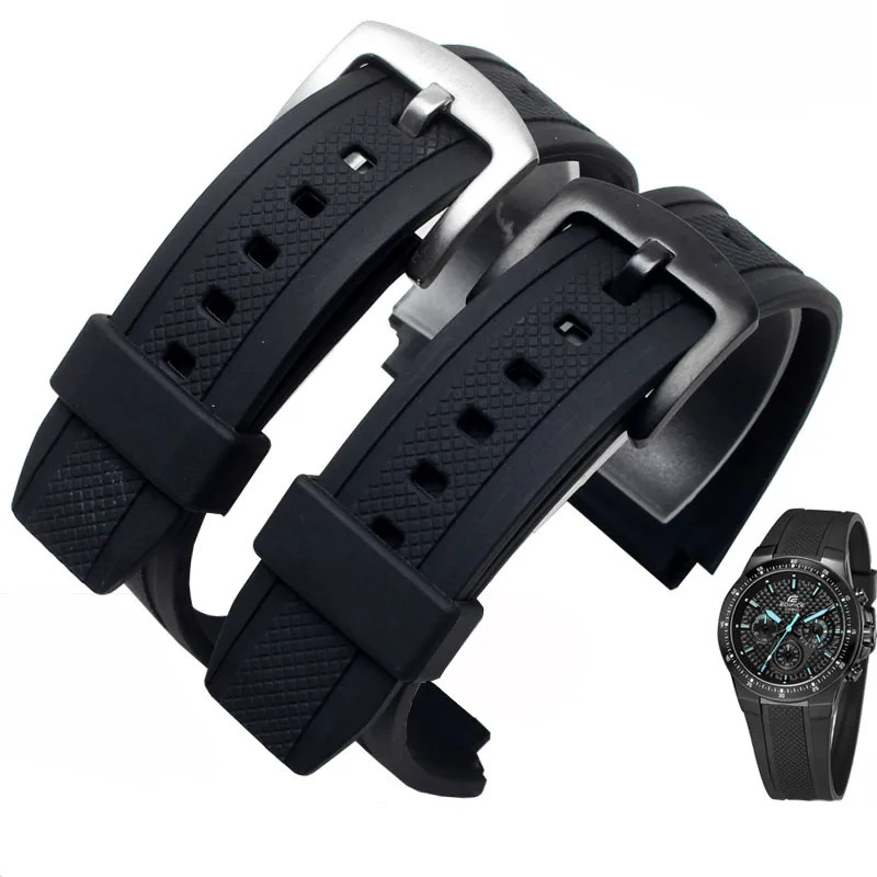 EF552 Black Silicone Rubber Sports Watch Strap For Casio Watchbands EF552D Men Bracelet Stainless Clasp 2520mm 240104