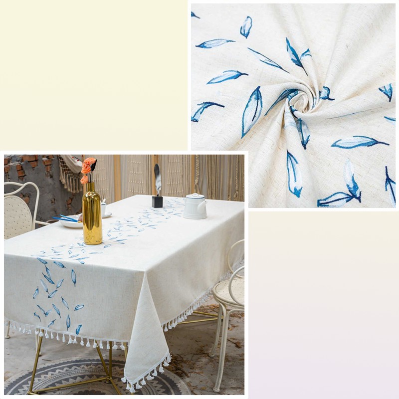 Table Cloth Embroidery Feather Decorative Linen Tablecloth With Tassel Waterproof Oilproof Thick Rectangular Wedding Dining Table Cloth J2210184394585