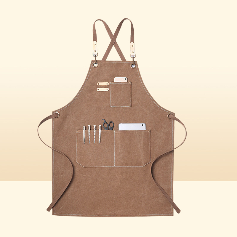 Aprons Kitchen Heavy Duty Canvas Barber Work Unisex Cross Straps Adjustable Salon Hairdresser Bib PU Leather for Men 2211226580616