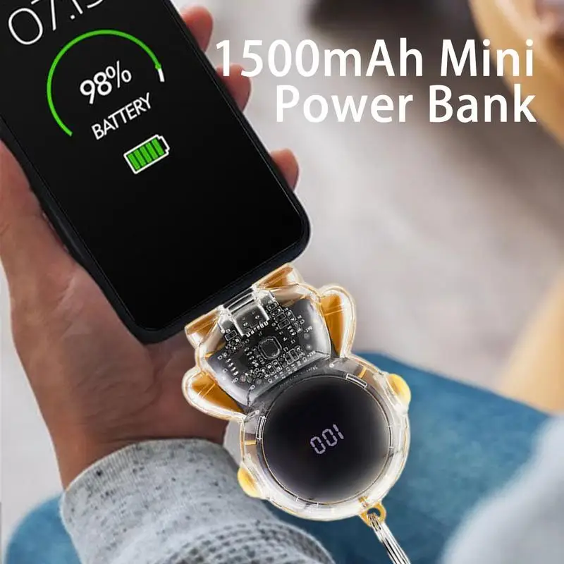 1500mAh Cute Astronaut Mini Power Bank Type C Portable Keychain Fast Direct Charging Transparent Astronaut Power Bank Charger