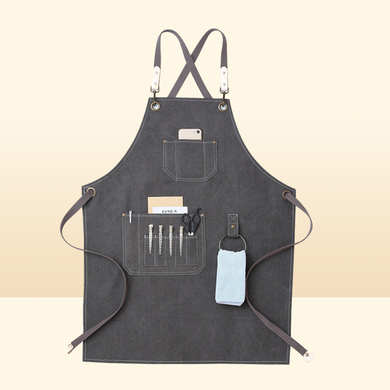 Aprons Kitchen Heavy Duty Canvas Barber Work Unisex Cross Straps Adjustable Salon Hairdresser Bib PU Leather for Men 2211226580616