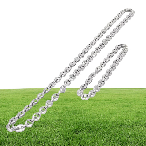 Coffee Bean Necklace and Bracelet Set High Quality Stainless Steel Mens Jewellry Two Colors Optional Hip Hop