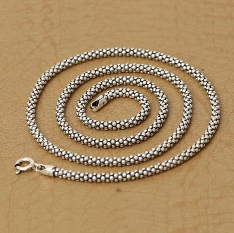 Real Silver Necklace Men Women Thai Silver Corn Necklace Male s925 Sterling Silver Long Chain Retro Pendant Necklace Jewelry 240104