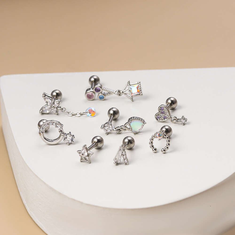 Surgical Stainless Steel Star Heart Butterfly Ball Screw Barbell Earring Studs Earrings Bling Cz Cubic Zaircon Single Cartigale Piercing Wolf Tide Jew