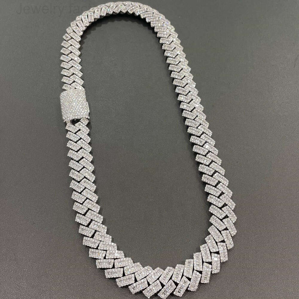 necklace moissanite chain 15mm Hip Hop VVS Dia Baguette Cuban k Chain Moissanite Sier Jewelry Box