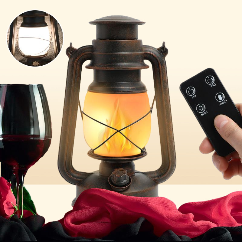 Portable Lanterns Remote Control Vintage Camping Lantern LED Candle Flame Tent Light Battery Operated Kerosene Lamp Table Night