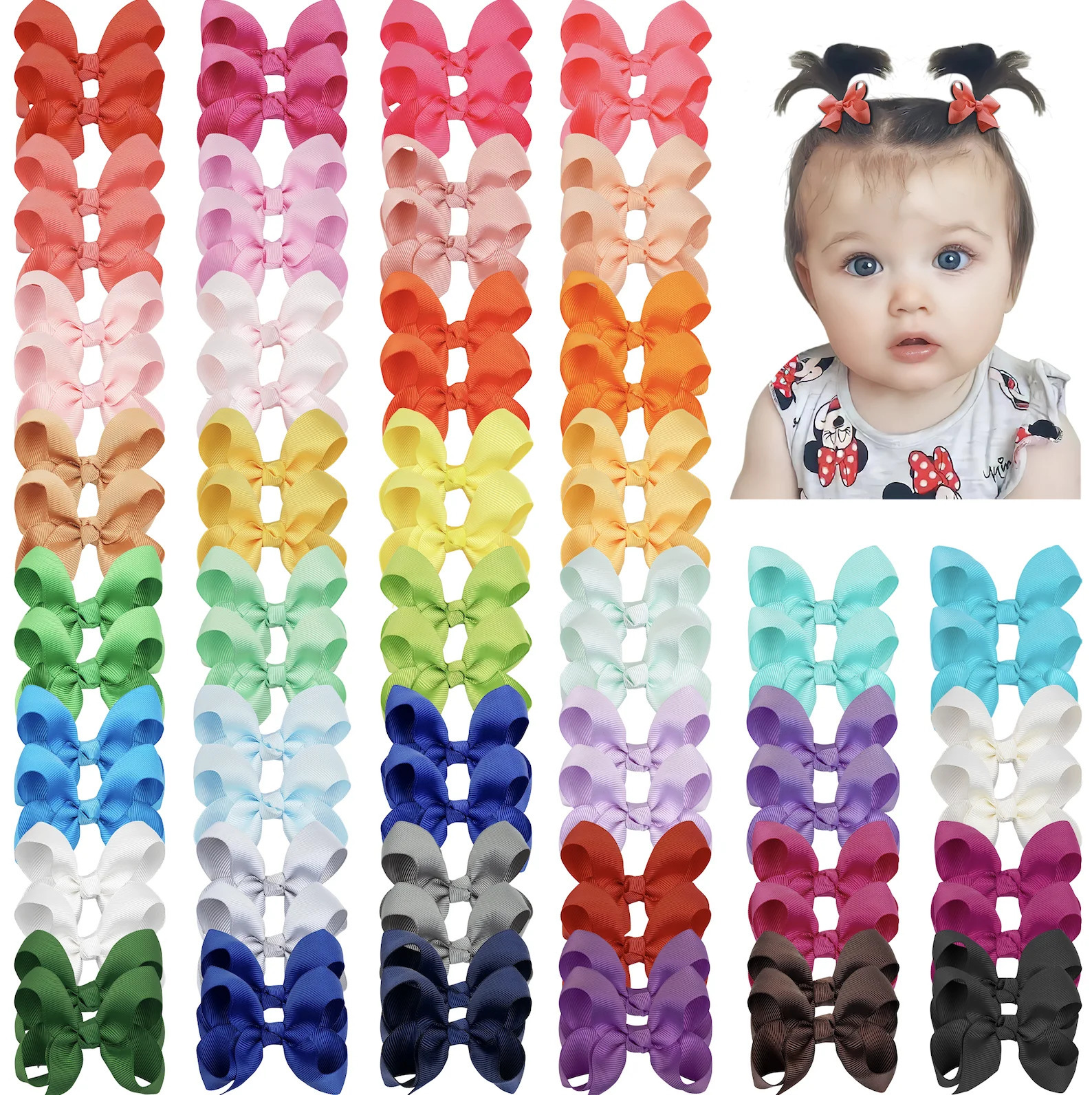 40/60/80Pcs 3 Hair Bows Clips Mix Colors Pigtail Bow Alligator Hair Clips for Baby Girls Toddlers Kids Little Girls hairpins 240104
