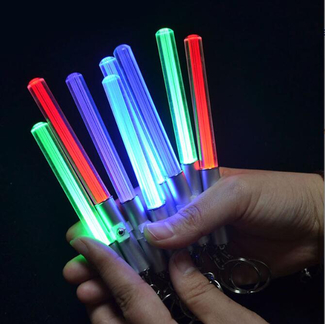 Durable Keychain Glow Pen Flash Torch Magic Wand Stick Lightsaber LED Light Keychain Glowing Cheering Sticks