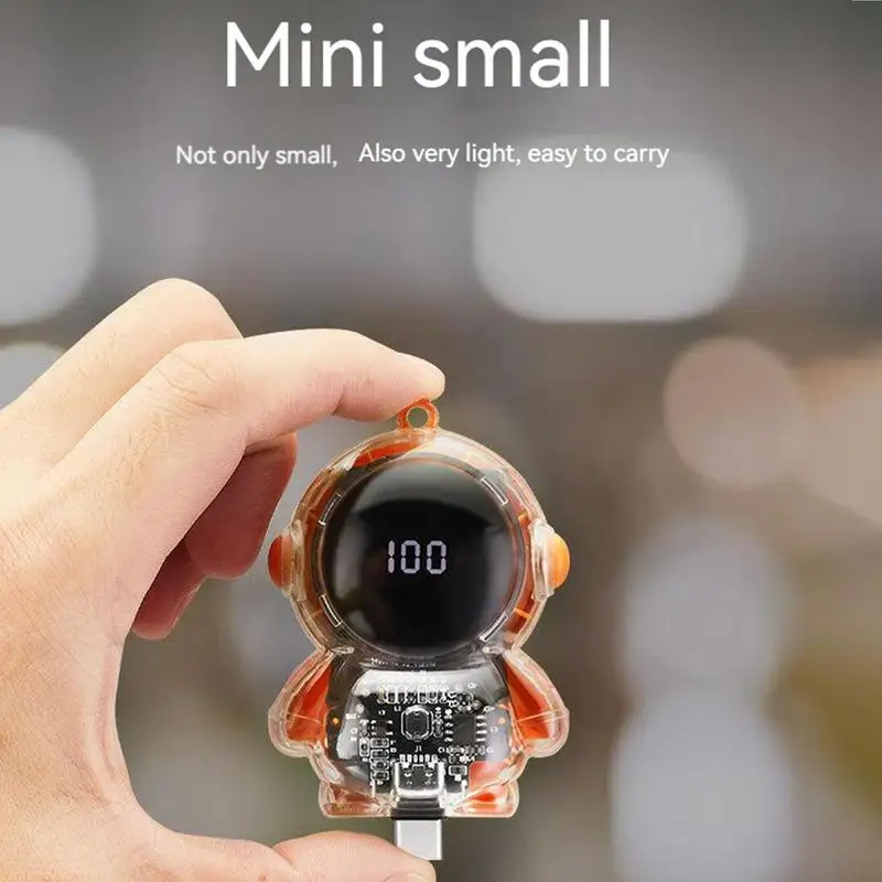 1500mAh Cute Astronaut Mini Power Bank Type C Portable Keychain Fast Direct Charging Transparent Astronaut Power Bank Charger
