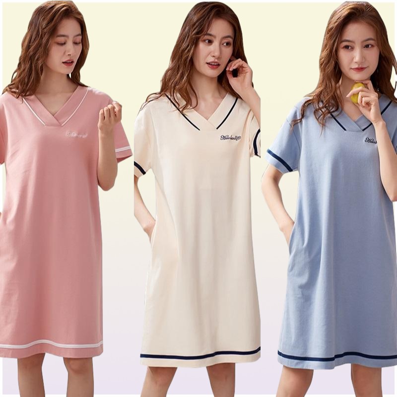 Women039s Sleepwear Shortsleeved Cotton Night Gowns Summer Soild Nightgowns Home Wear Lady Sleep Lounge Sleeping Dress M3XL1033867