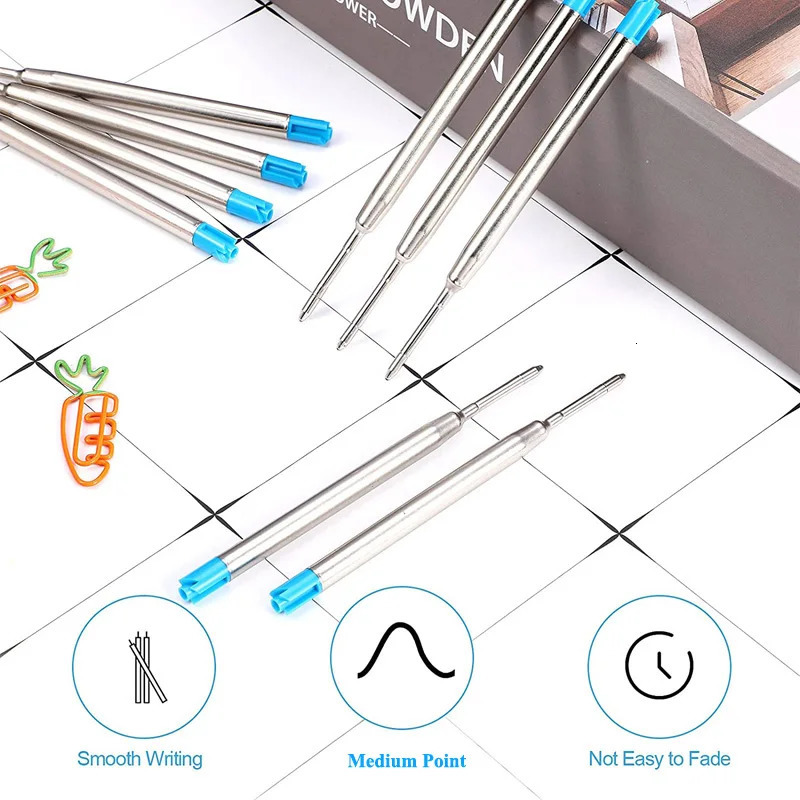 1020pcs 9.9cm Metal Ballpoint Pen Refills Blue Black Ink Rods 1.0mm Medium Point Roller Ball Pens Refill 240105