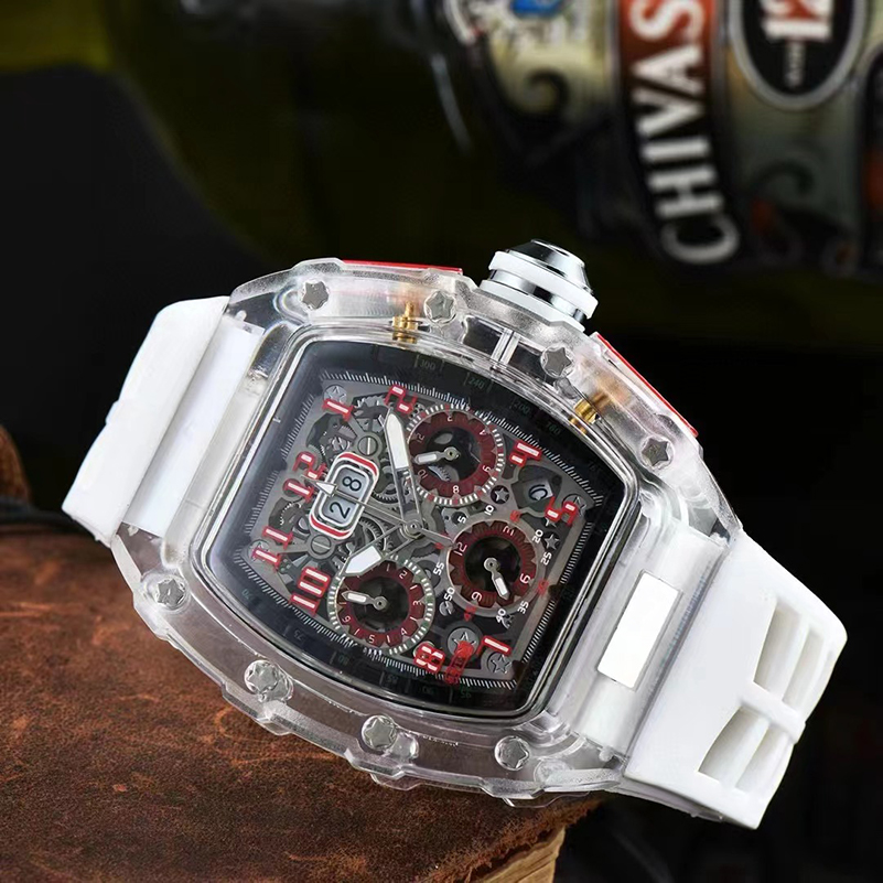 N01 Fashionable new quartz watch wine barrel hollowed-out creative luminous dial hands rubber strap size 40*50*16mm