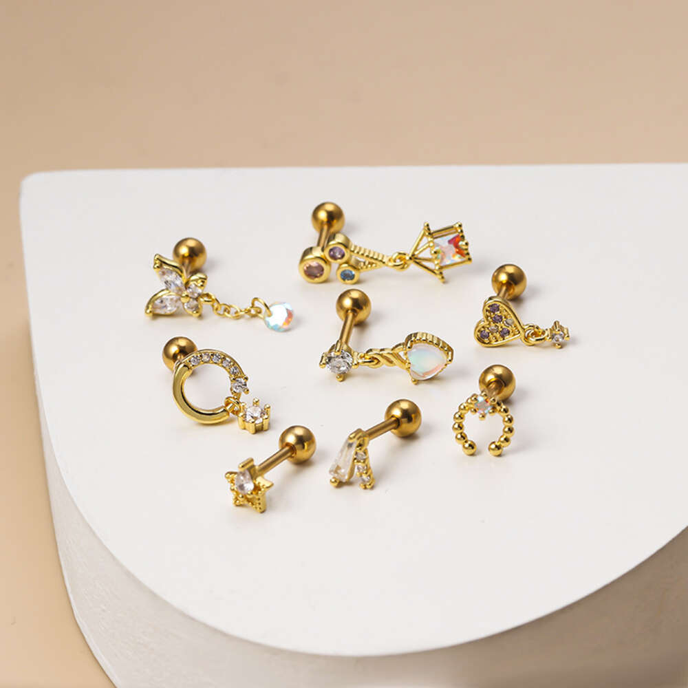 Surgical Stainless Steel Star Heart Butterfly Ball Screw Barbell Earring Studs Earrings Bling Cz Cubic Zaircon Single Cartigale Piercing Wolf Tide Jew