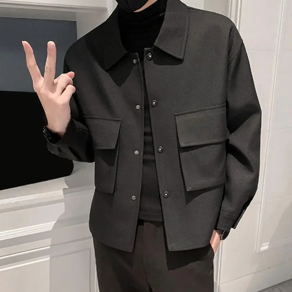 Winter Mens Wool Trench Coat Jacket Short Slim Fit Casual Coats Korean Solid Color Steetwear Windbreaker Turndown Collar Outwear 240105