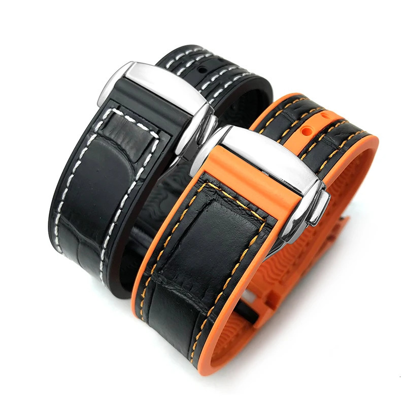 20mm 22mm High Quality Leather Cowhide Rubber Watchband fit for Omega 600 GMT Orange 1921mm Watch Strap 240104