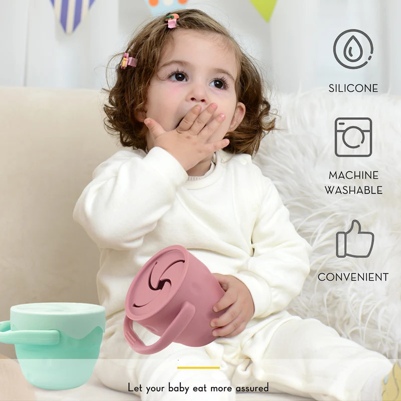 Customizable Food Grade Silicone Snack Cup With Lid Portable Children's Travel Storage Box Trains Baby's Grasp Ability 240104