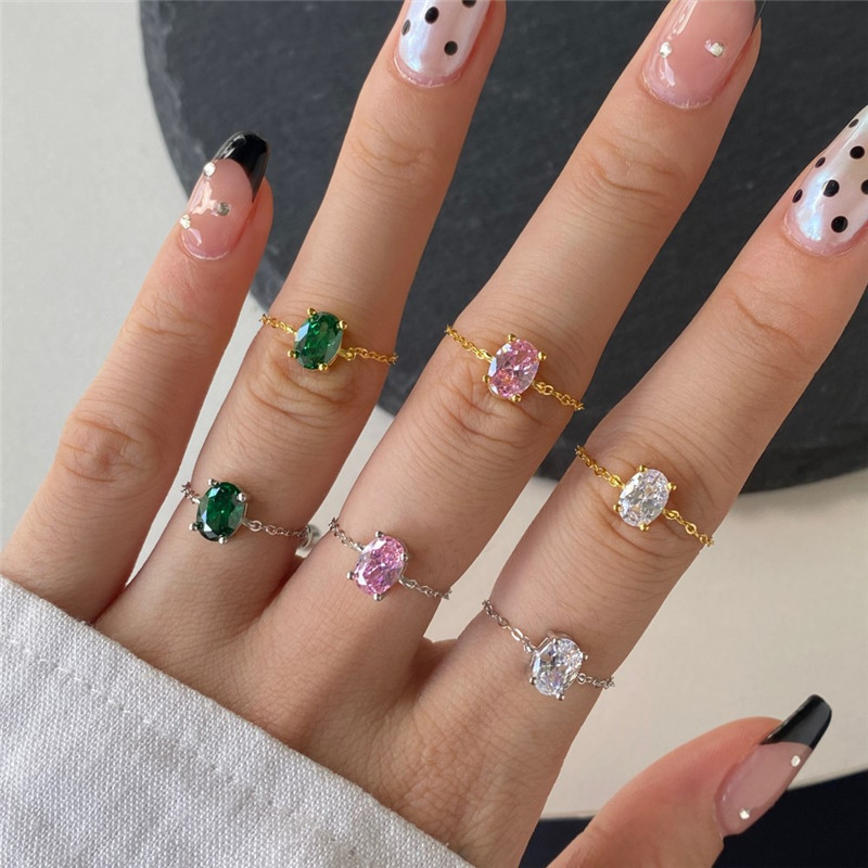 luxury diamond band designer ring for woman wedding link chain 925 sterling silver pink green 5A zirconia oval heart gold rings friend gift box openin
