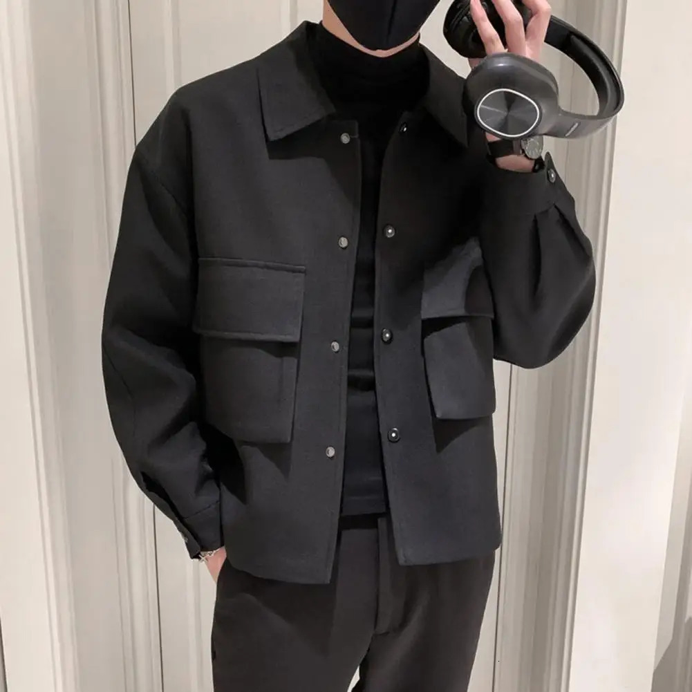 Winter Mens Wool Trench Coat Jacket Short Slim Fit Casual Coats Korean Solid Color Steetwear Windbreaker Turndown Collar Outwear 240105