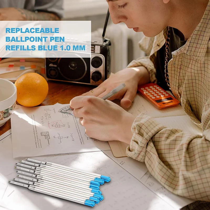 1020pcs 9.9cm Metal Ballpoint Pen Refills Blue Black Ink Rods 1.0mm Medium Point Roller Ball Pens Refill 240105