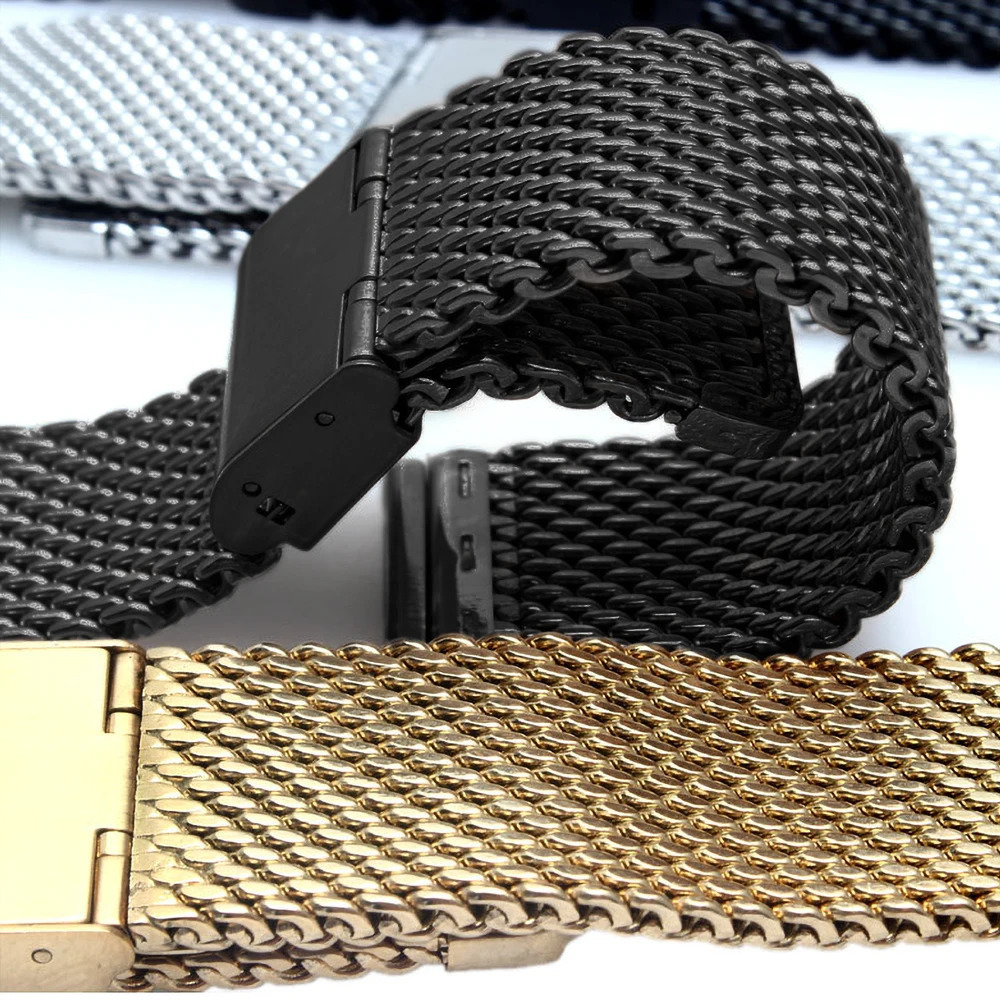 18mm 20mm 22mm 24mm Universal Milanese Watchband Quick Release Watch Band Mesh Stainless Steel Strap Wrist Belt Bracelet Black 240104
