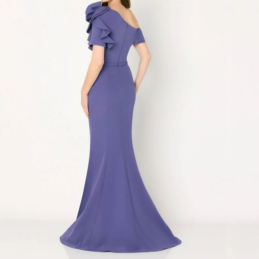 Elegant Lavender Mermaid Mother Of The Bride Dresses Off The Shoulder Long Satin Slim Formal Occasion Evening Dress Women Hand Made Flowers Chic Weddi