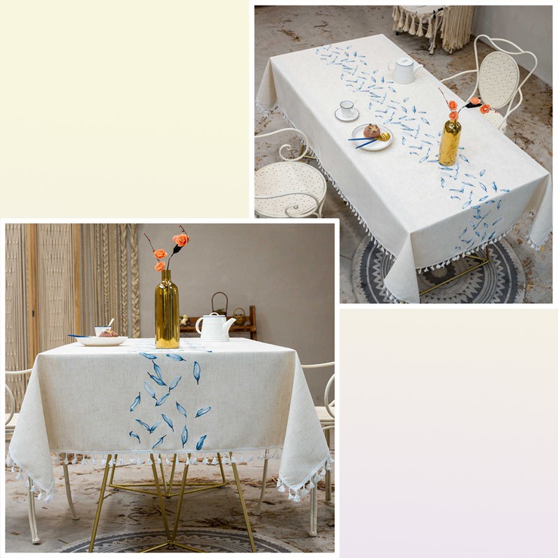 Table Cloth Embroidery Feather Decorative Linen Tablecloth With Tassel Waterproof Oilproof Thick Rectangular Wedding Dining Table Cloth J2210184394585