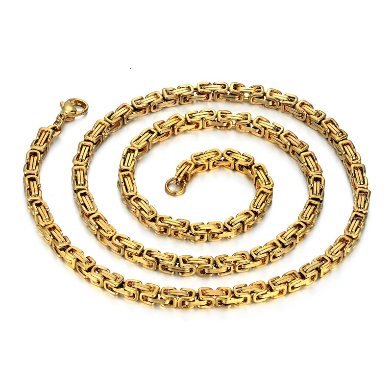 Men's Gold Chain Necklace 20 23 26 Male Corrente Gold Color Stainless Steel Necklace Byzantine Chains For Men Jewelry 240104