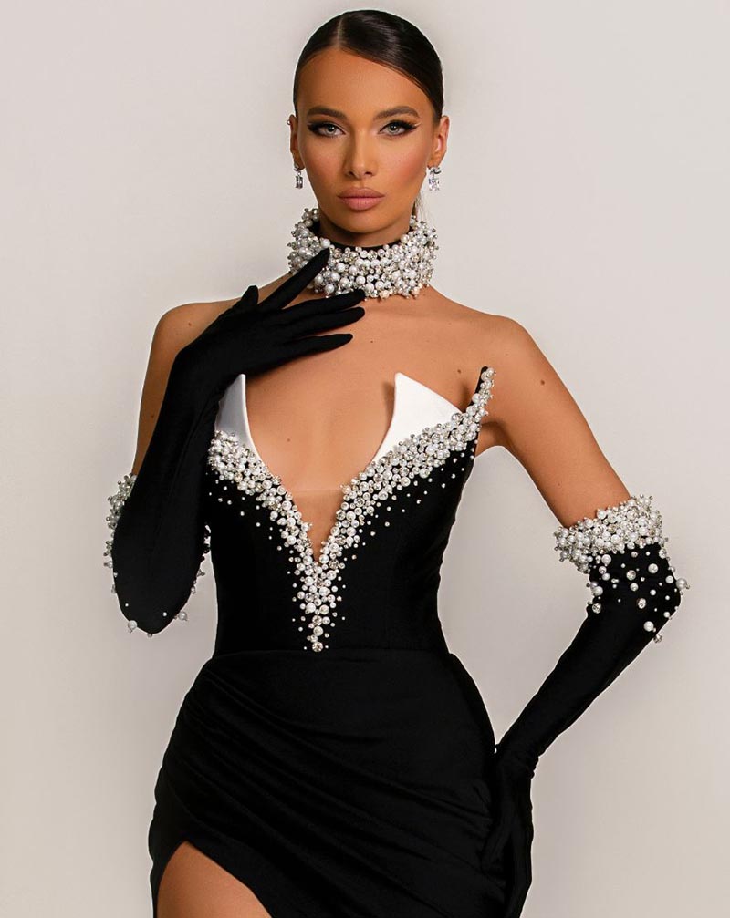 Black Evening Gowns Pearls Beads V Neck Birthday Prom Girls Sequins Special Ocn Dresses Dress No Gloves 6660306