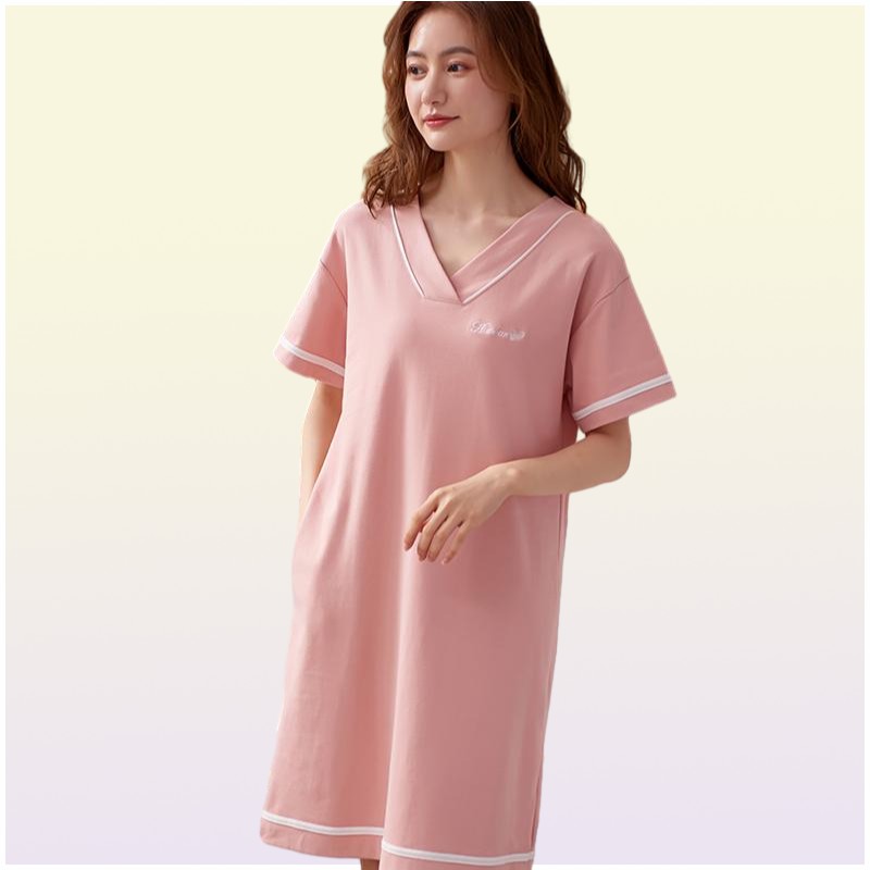 Women039s Sleepwear Shortsleeved Cotton Night Gowns Summer Soild Nightgowns Home Wear Lady Sleep Lounge Sleeping Dress M3XL1033867