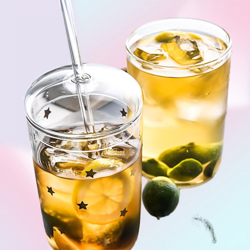 Wine Glasses 450Ml Clear Glass Cup With Lid And Straw Heat Resistant Tumbler For Coffee Milk Cold Drink Water Bottle Drinkware2036794