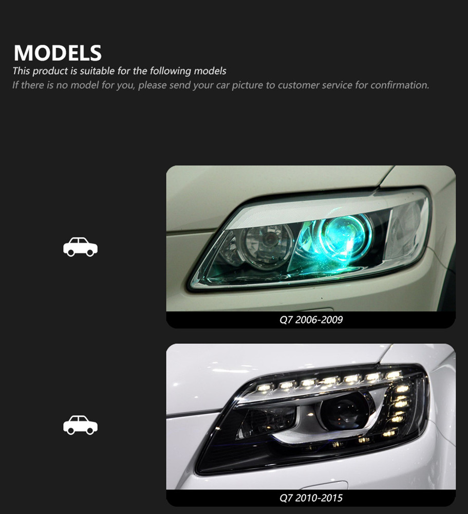 LED Turn Signal Head Light for Audi Q7 Car Headlight 2006-2015 Daytime Running High Beam Lamp Lens