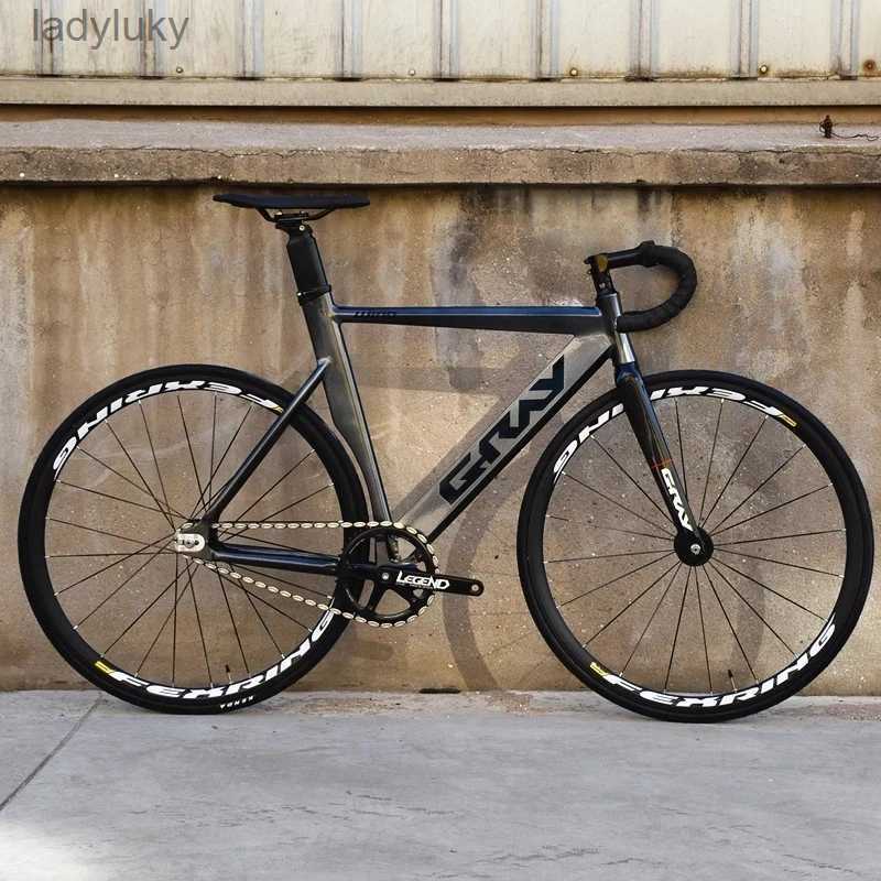 Bikes GRAY Track Bike Fixie Bicycle Aluminum Alloy Frame 48T Crankset Carbon Fork 700C Single Speed Fixed Gear Racing Flat SpokesL240105