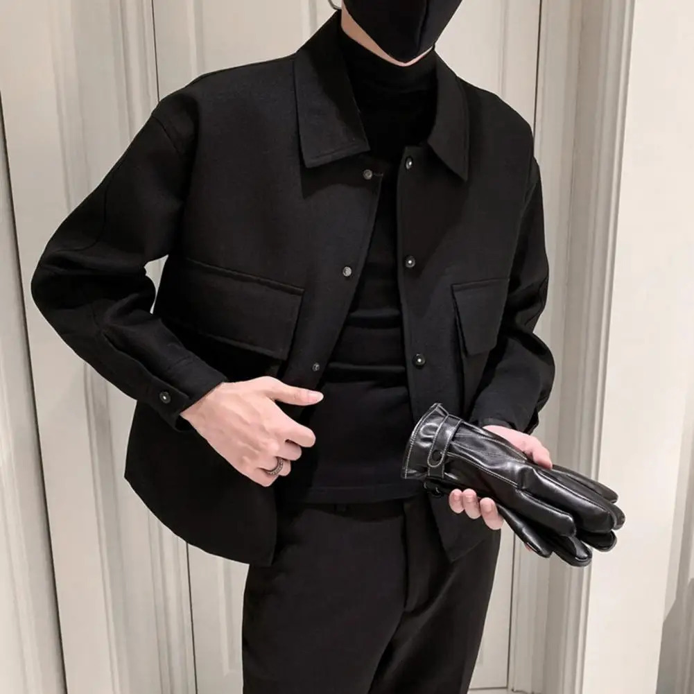 Winter Mens Wool Trench Coat Jacket Short Slim Fit Casual Coats Korean Solid Color Steetwear Windbreaker Turndown Collar Outwear 240105