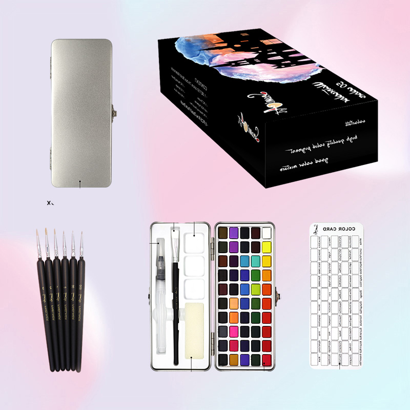 Painting Supplies SeamiArt 50Color Solid Watercolor Paint Set Portable Metal Box Watercolor Pigment for Beginner Drawing Watercolo5270295