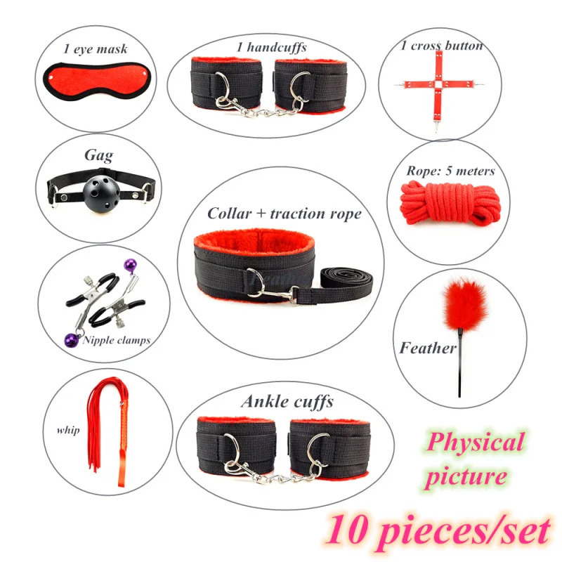 Leather BDSM Kit Bondage Set Adult Toys Sex Games Handcuffs Whip sm Sex Toy Kits Exotic Accessories Erotic Sex Toys for Couples 240105