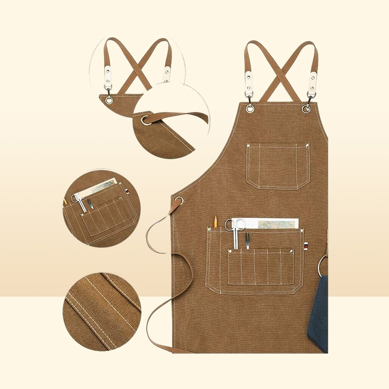 Aprons Kitchen Heavy Duty Canvas Barber Work Unisex Cross Straps Adjustable Salon Hairdresser Bib PU Leather for Men 2211226580616