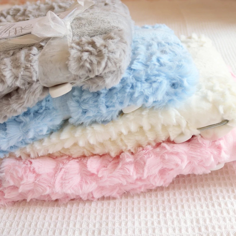 Rose Swaddling born Thermal Fleece Blanket Solid Bedding Set Kids Boy Girls Quilt Infant Swaddle Wrap 240106