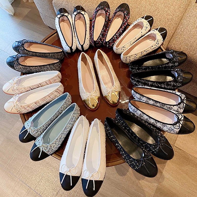 Ballet ballerina Flats Ballet Pumps two tone flats Leather woman Loafers Casual Shoes 35-42 Designer Shoes Luxury 2C shoes Velvet Seasonal with box