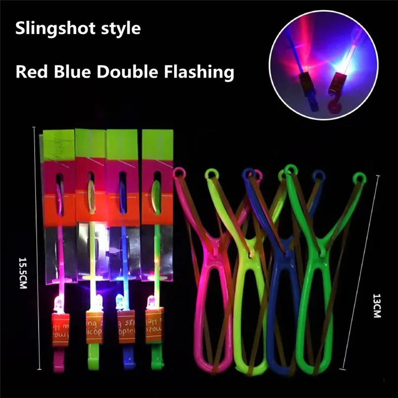 50pcs Amazing Light Toy Rocket Helicopter Flying Toy LED Light Toys Party Fun Gift Rubber Band Catapult 240105 - view 5